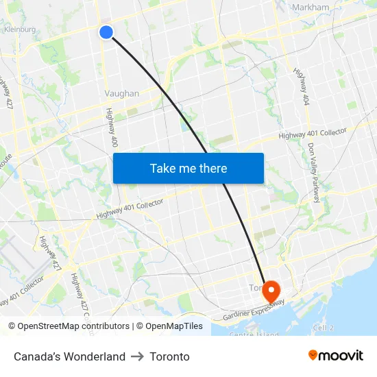 Canada’s Wonderland to Toronto map