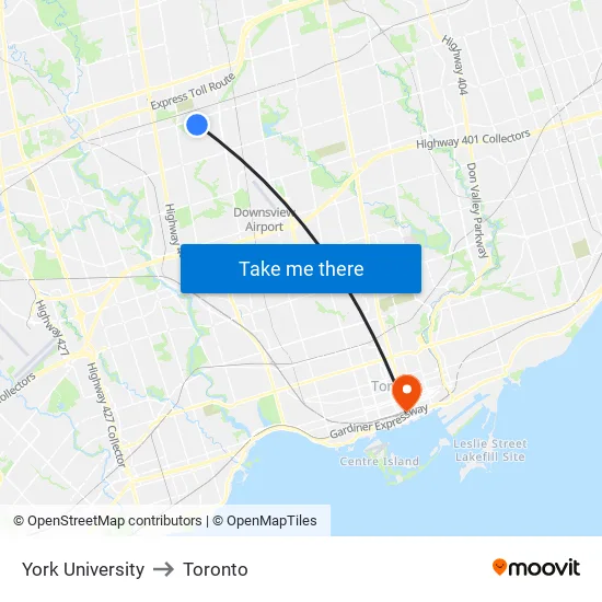 York University to Toronto map