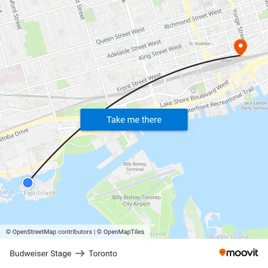 Budweiser Stage to Toronto map