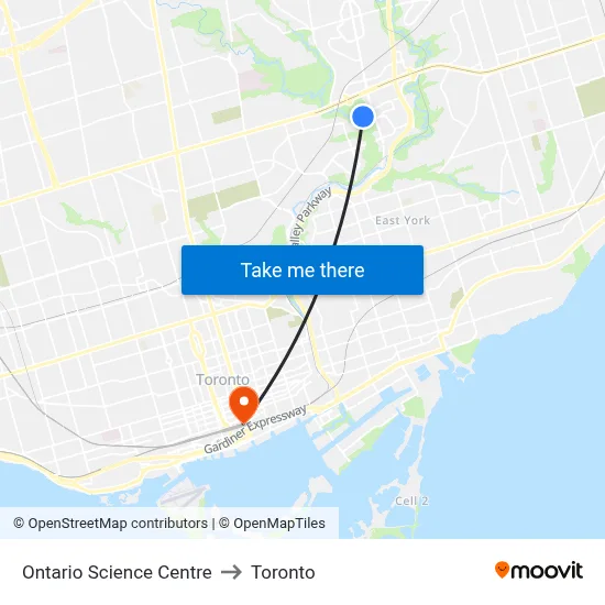 Ontario Science Centre to Toronto map