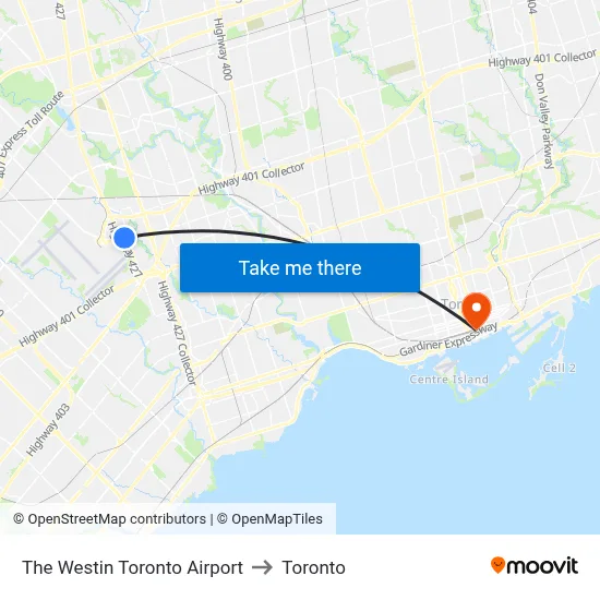 The Westin Toronto Airport to Toronto map