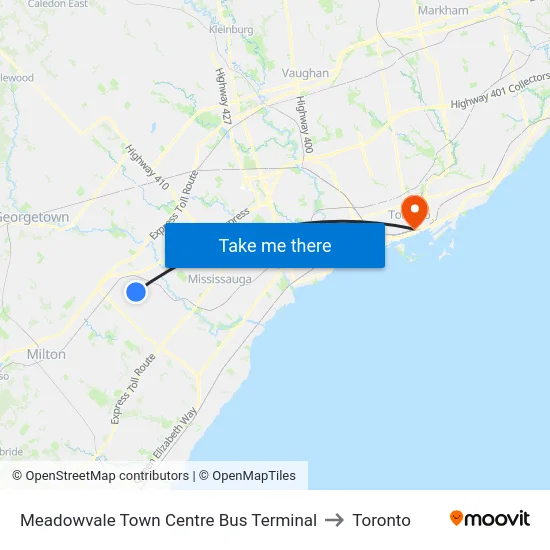 Meadowvale Town Centre Bus Terminal to Toronto map