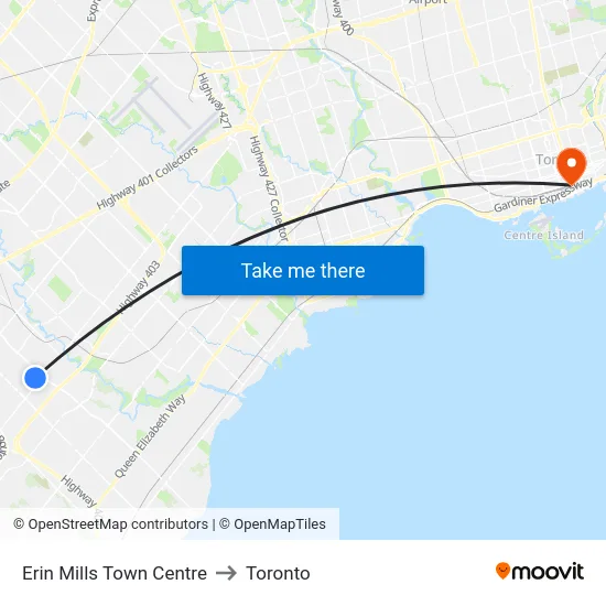 Erin Mills Town Centre to Toronto map