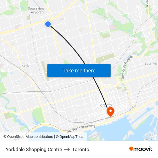 Yorkdale Shopping Centre to Toronto map