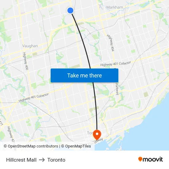 Hillcrest Mall to Toronto map