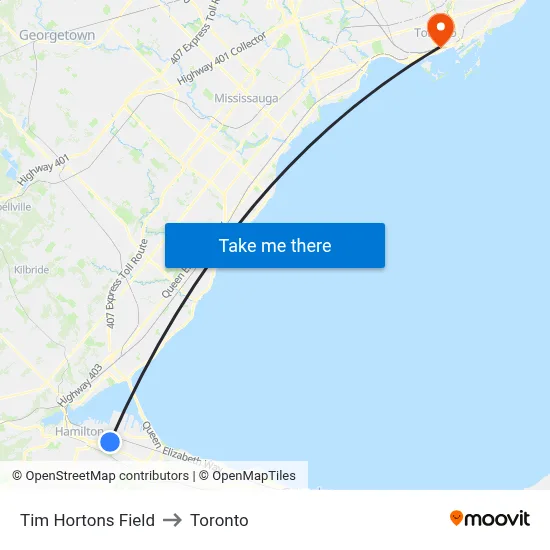 Tim Hortons Field to Toronto map