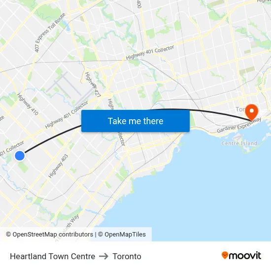 Heartland Town Centre to Toronto map