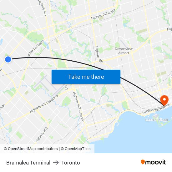 Bramalea Terminal to Toronto map