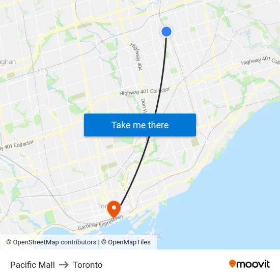 Pacific Mall to Toronto map