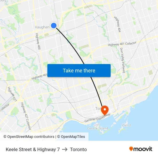 Keele Street & Highway 7 to Toronto map