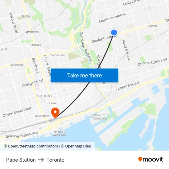 Pape Station to Toronto map