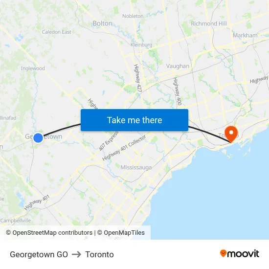 Georgetown GO to Toronto map