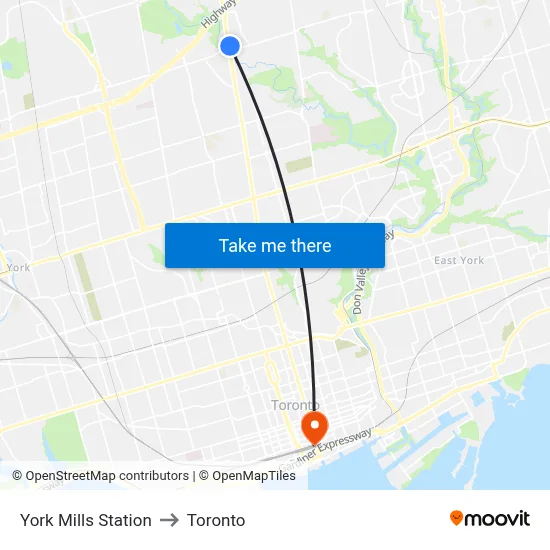 York Mills Station to Toronto map