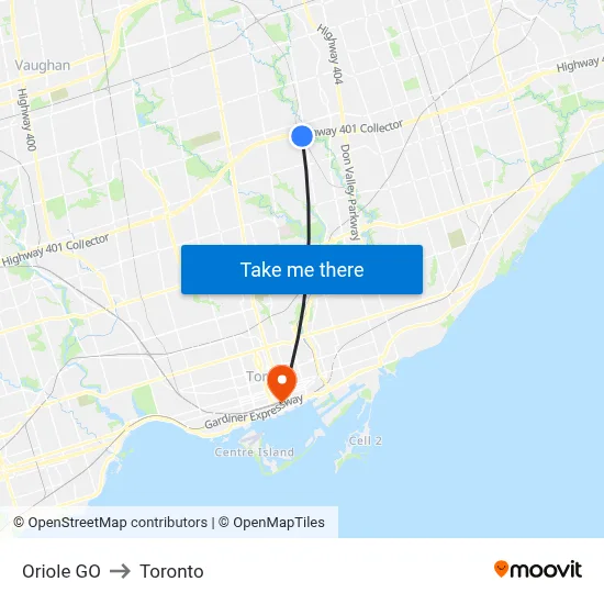 Oriole GO to Toronto map