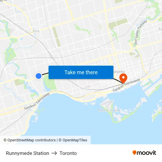 Runnymede Station to Toronto map