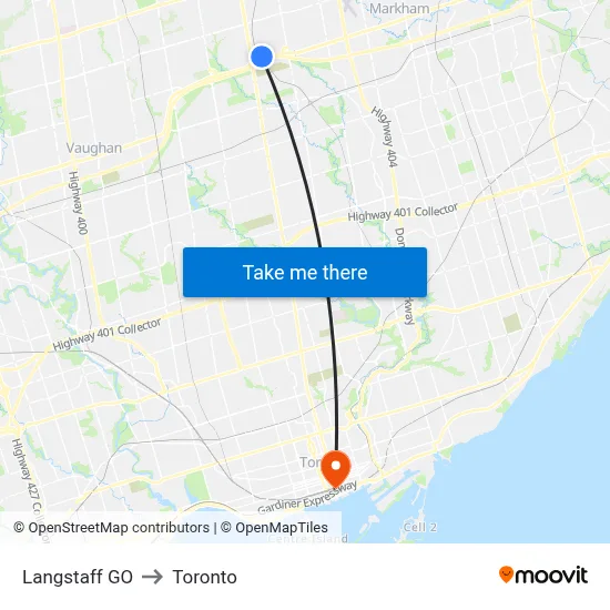 Langstaff GO to Toronto map