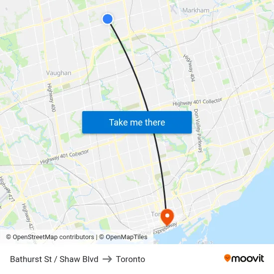 Bathurst St / Shaw Blvd to Toronto map