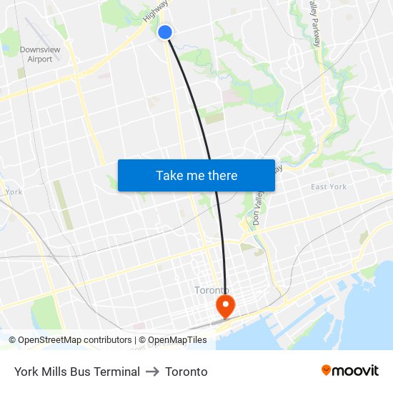 York Mills Bus Terminal to Toronto map