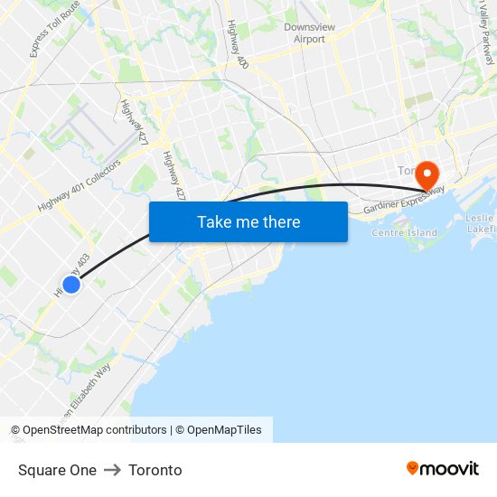 Square One to Toronto map