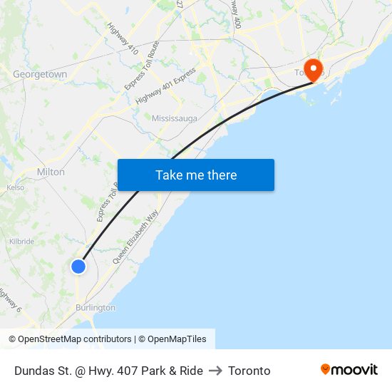 Dundas St. @ Hwy. 407 Park & Ride to Toronto map
