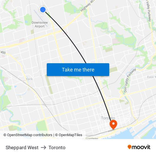 Sheppard West to Toronto map