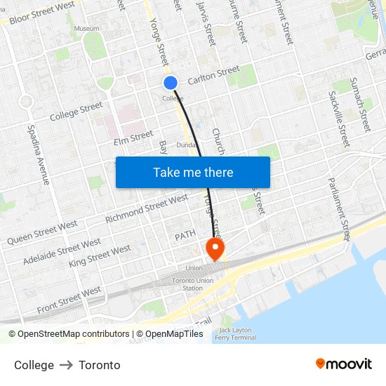 College to Toronto map