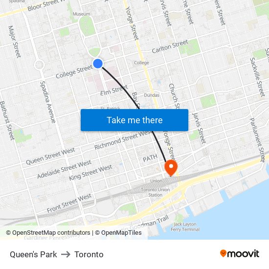 Queen's Park to Toronto map