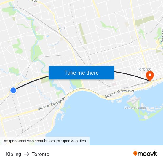 Kipling to Toronto map