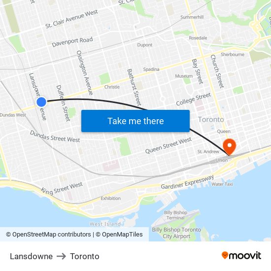 Lansdowne to Toronto map