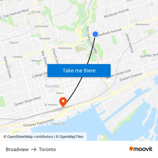 Broadview to Toronto map