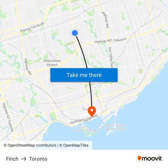 Finch to Toronto map