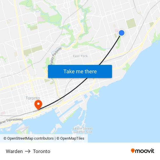 Warden to Toronto map