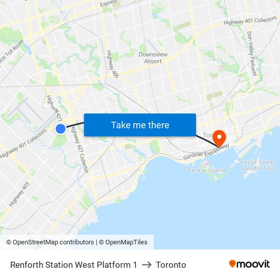 Renforth Station West Platform 1 to Toronto map