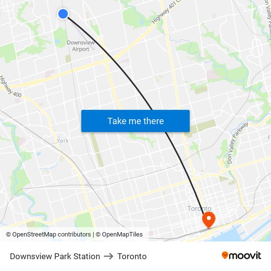 Downsview Park Station to Toronto map