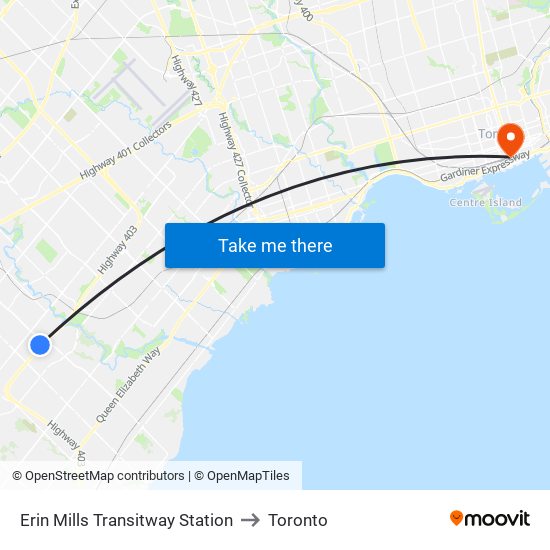 Erin Mills Transitway Station to Toronto map