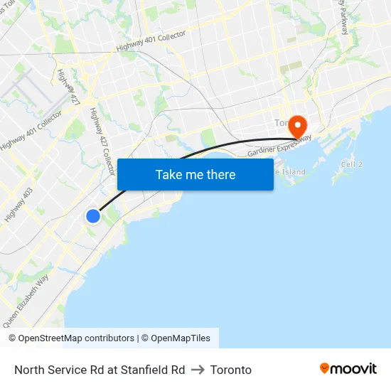 North Service Rd at Stanfield Rd to Toronto map