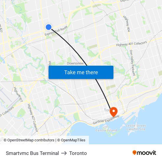 Smartvmc Bus Terminal to Toronto map