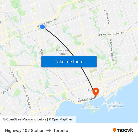 Highway 407 Station to Toronto map