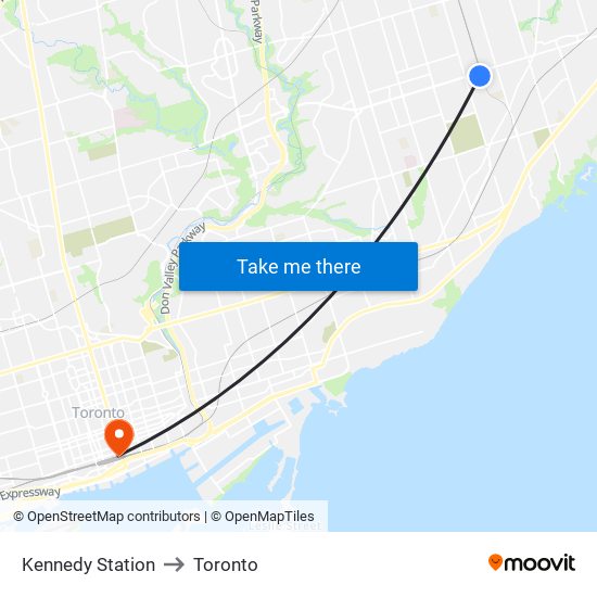 Kennedy Station to Toronto map