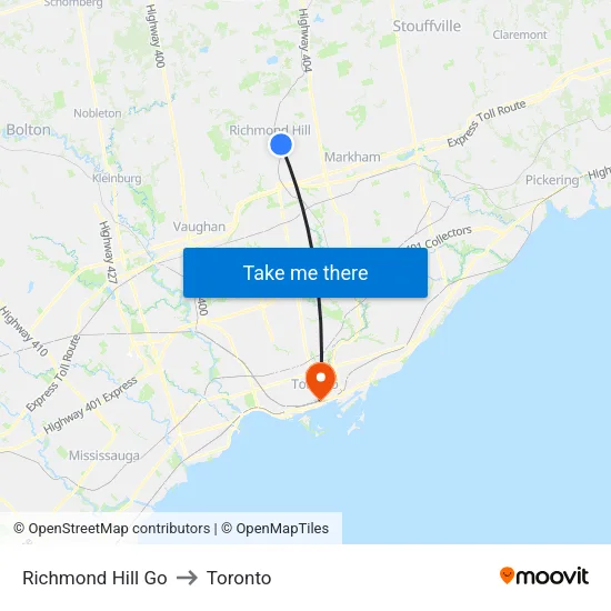 Richmond Hill Go to Toronto map
