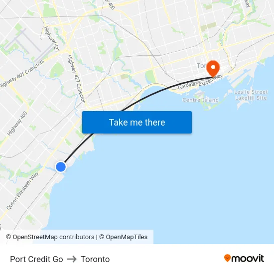 Port Credit Go to Toronto map