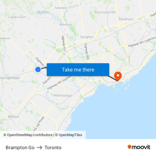 Brampton Go to Toronto map