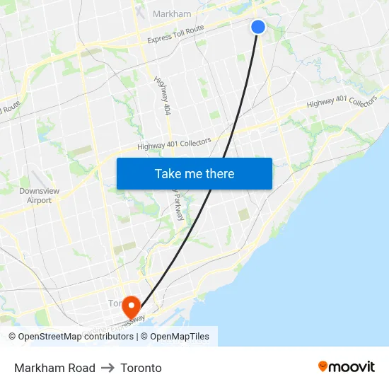 Markham Road to Toronto map
