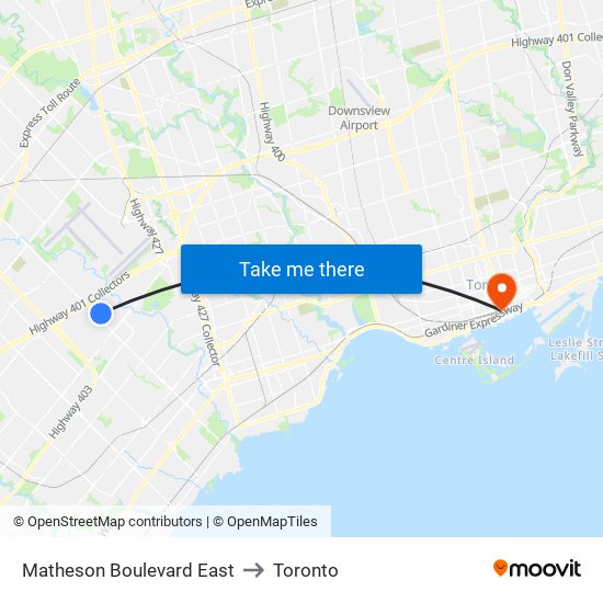Matheson Boulevard East to Toronto map
