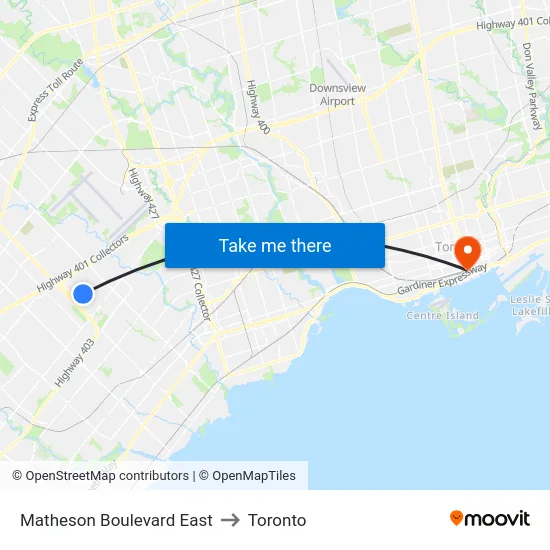Matheson Boulevard East to Toronto map