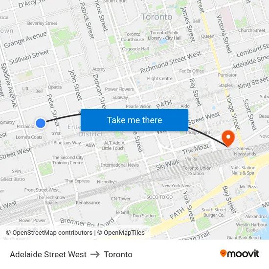 Adelaide Street West to Toronto map