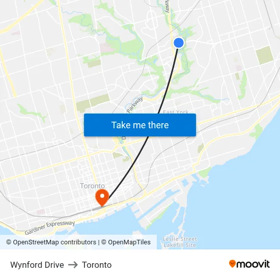 Wynford Drive to Toronto map
