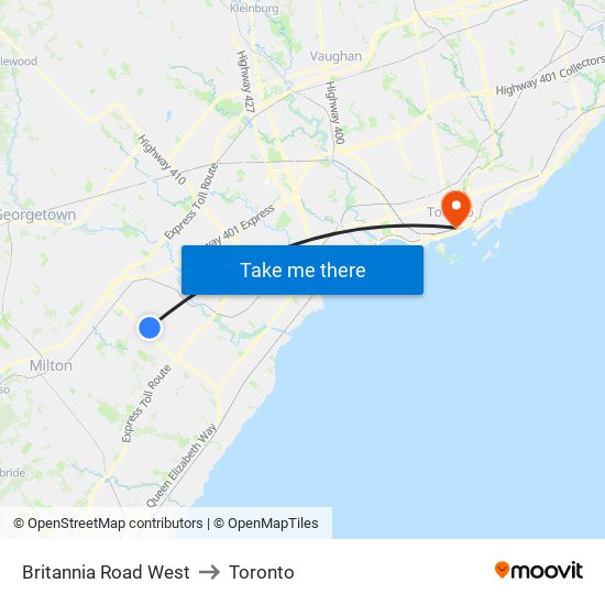 Britannia Road West to Toronto map