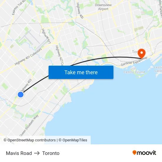 Mavis Road to Toronto map