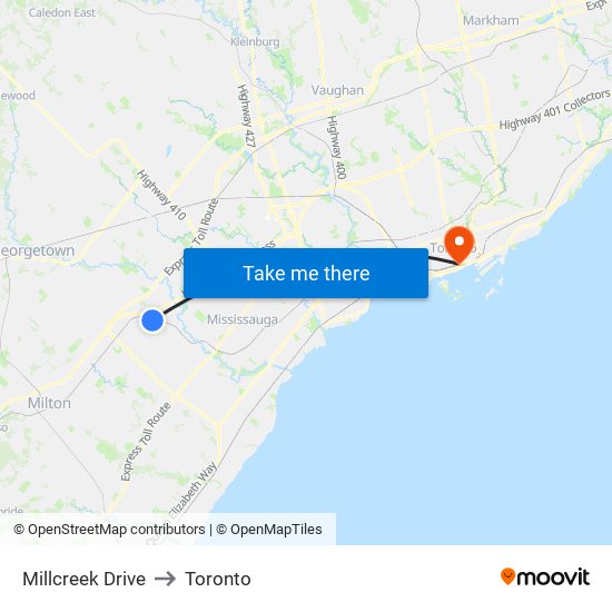 Millcreek Drive to Toronto map